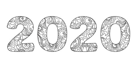 small number 2020  patterned  with tangled indian flowers