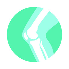 Knee joint icon. Knee bones graphic sign. Symbol human joint in the circle isolated on white background. Flat design. Vector illustration