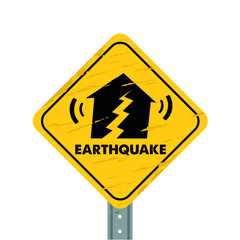Earthquake sign vector icon | Yellow warning disaster sign isolated - Vector
