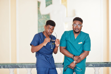 Obraz premium Two professional african male doctor at the hospital. Medical healthcare business and doctor service of Africa.
