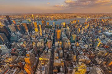New York Manhattan - Skyline Panorama wide angle NYC afternoon cityscape panoramic view manhattan...