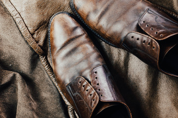 Brown leather vintage shabby shoes.