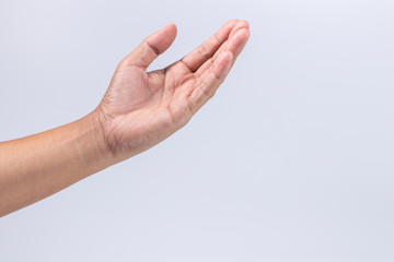 Hands showing various gestures on a white background