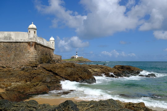 Brazil Salvador Santa Maria Fort view to Lighthouse Bahia Farol da Barra