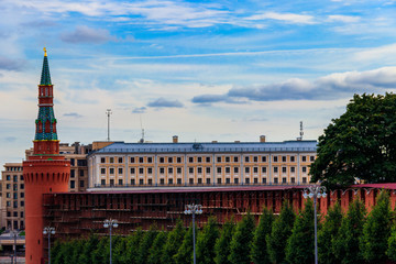 Fototapeta premium Towers of Moscow Kremlin and Kremlin wall in a centre of Moscow, Russia