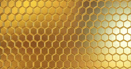 Mosaic golden background. Golden polygonal wall from hexagon