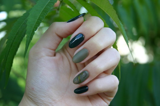 Woman Hands With Green Manicure