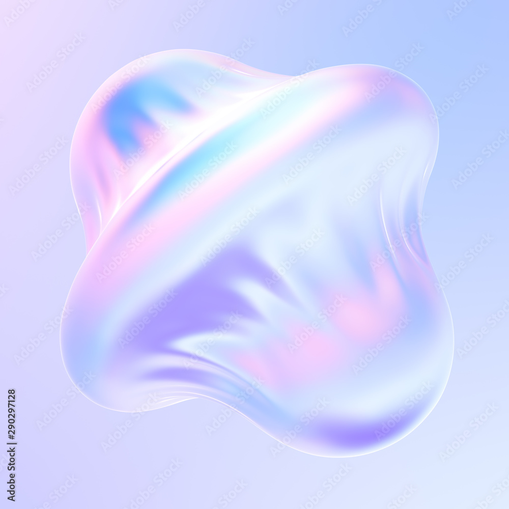 Aufkleber Abstract modern graphic fluid shape 3D element. Holographic pearlescent gradient colors. Liquid shape for posters design. 3d rendering.