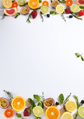 Bright Flat Lay Fruit Texture Background with Citruses