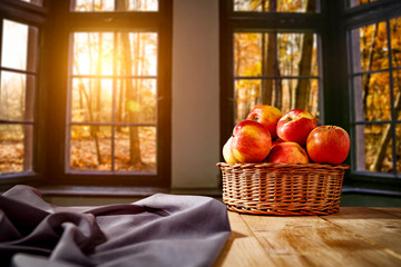 Autumn window and free space for your decoration. 