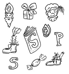 Saint Nicolas - Icon set - small isolated symbols for the Dutch Sinterklaas Party