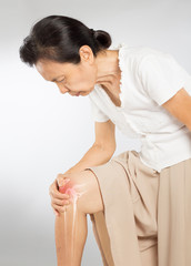 Obraz na płótnie Canvas old asian woman touch knee bones pain 
