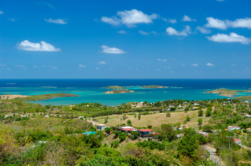 Fototapeta na wymiar Le Francois, Martinique / 04.08.2014. Martinique, FWI - View to Les Trois Ilets from the mountains