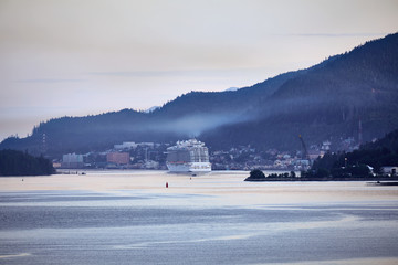 Cruise ship pulling into port in Ketchikan Alaska