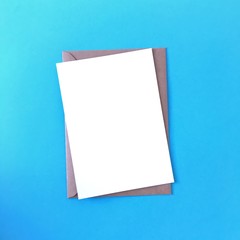 Simple Blank Postcard Mockup on Blue Background