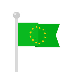 Flag of European union on green field as metaphor of European Green deal - environmental and ecological policy of climate neutrality. Vector illustration