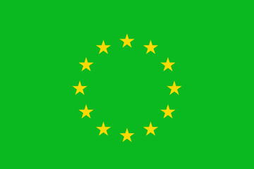 Flag of European union on green field as metaphor of European Green deal - environmental and ecological policy of climate neutrality. Vector illustration