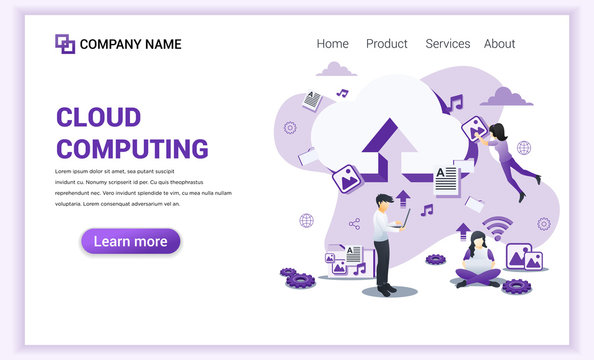 Modern flat design concept of Cloud Computing, digital storage, data center and digital network with characters. Can use for banner, landing page, web design template. Flat vector illustration