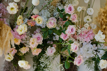 Obraz na płótnie Canvas wedding decoration flower background, colorful background, fresh rose,