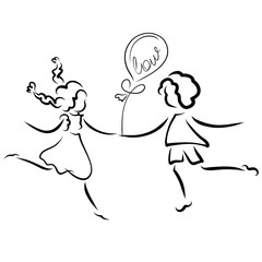 A boy gives a girl a balloon with the word Love