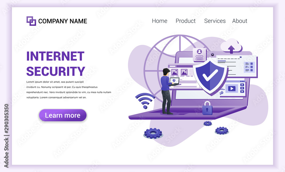 Canvas Prints modern flat design concept of internet security with a young man work with laptop checking access, p