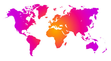  Colorful vector world map. North and South America, Asia, Europe, Africa, Australia. 