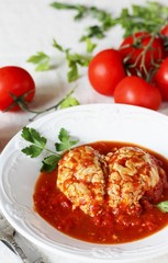 brains of a cow, sheep or calf in tomato sauce. dishes with offal. dish for Halloween. weird food