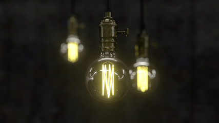 Obraz premium Glowing Edison Bulbs 3D Illustration
