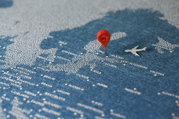 handmade travel painted map with the plane, finland