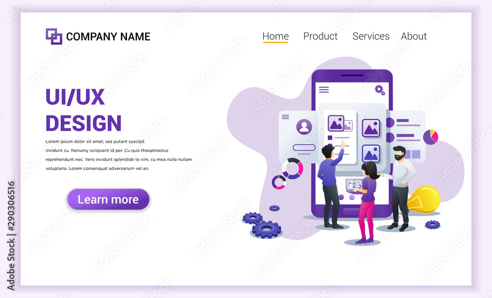 Poster modern flat design concept of ui ux design with characters and text place. can use for banner, infog
