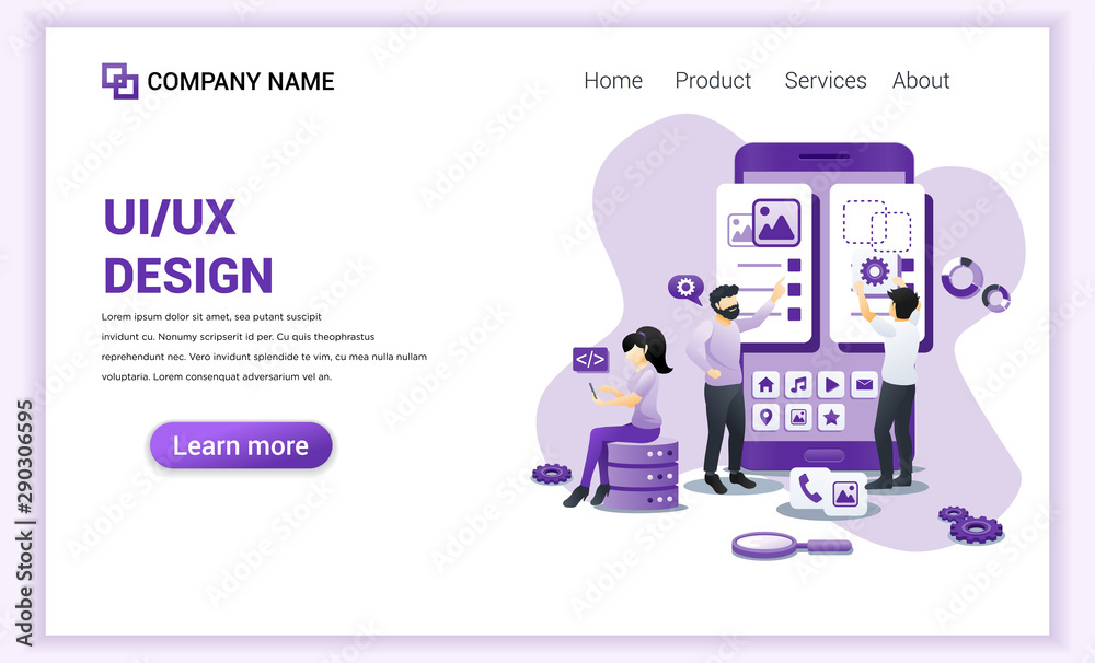 Canvas Prints modern flat design concept of ui ux design with characters on giant phone, text place, build app. ca
