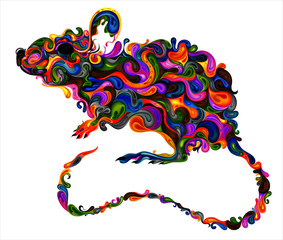 Symbol of the new year 2020. Beautiful colored vector rat made of patterns.