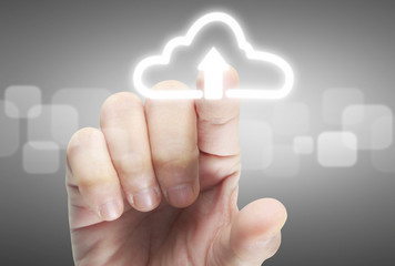 Hands touching button screen interface global connection customer networking