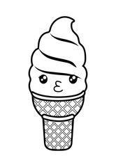 cute ice cream monochrome kawaii character