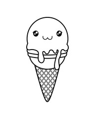 cute ice cream monochrome kawaii character