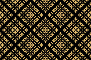 Flower geometric pattern. Seamless vector background. Gold and black ornament