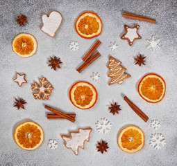 Christmas ginger cookies, dried orange, cinnamon, star anise and snowflakes