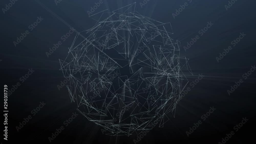 Aufkleber digital geometric shape sphere spinning 4k animation background. 3d abstract hi technology plexus gl