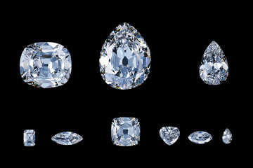 Nine major Cullinan diamonds on black background.