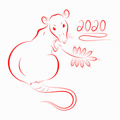 2020 year of the rat according to the eastern calendar. Chinese zodiac sign. Red rat. A rodent with a long tail.