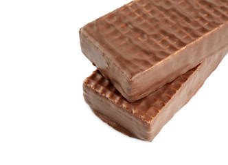 Chocolate wafer on white background. Milk chocolate. Dessert.