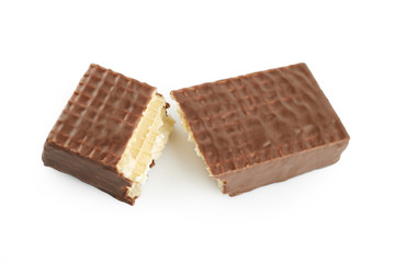 Chocolate wafer on white background. Milk chocolate. Dessert.