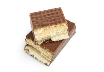 Chocolate wafer on white background. Milk chocolate. Dessert.