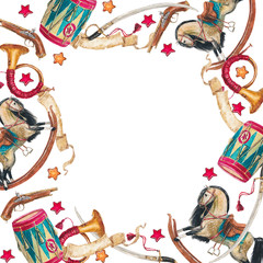 Frame pattern of rocking horse and ancient weapon