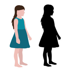 isolated, little girl without a face, in a flat style with a silhouette