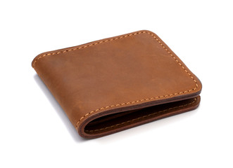 Brown leather wallet isolated on white background. Clipping path