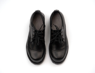 Mens black shoes isolated on a white background.  Top view