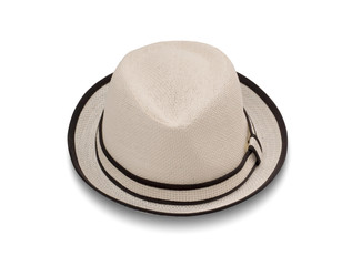 Vintage straw hat fashion for men isolated on white background. Clipping path