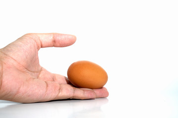 Human hand with brown egg isolated in white background with clipping path