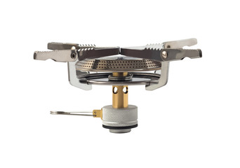 Side view of camping gas stove isolated on white background